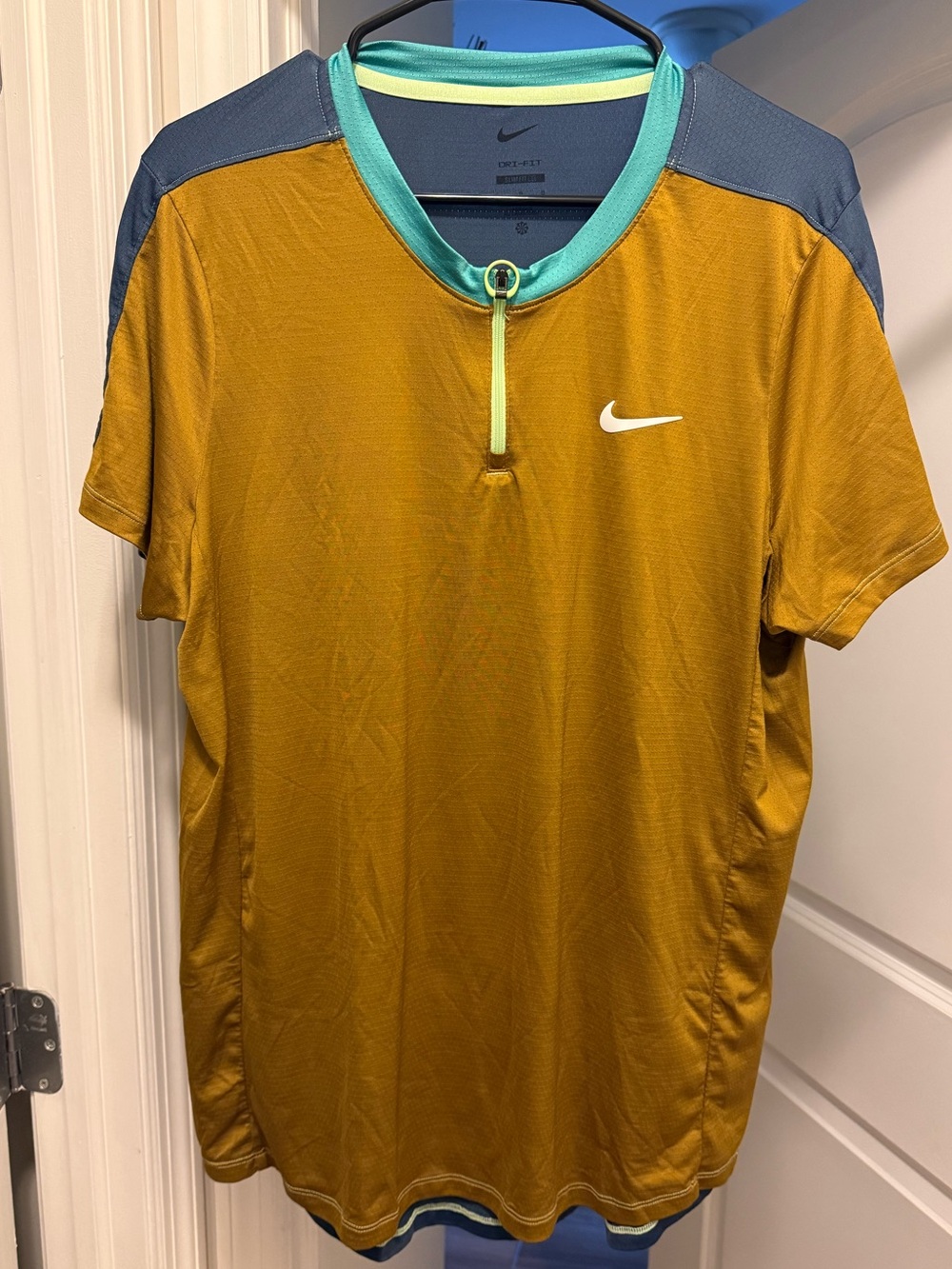 Nike Men’s Short Sleeve Performance Shirt - Mustard with Teal Trim
